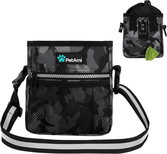 Hands-Free Dog Treat Pouch for Training and Walking in Camo Black