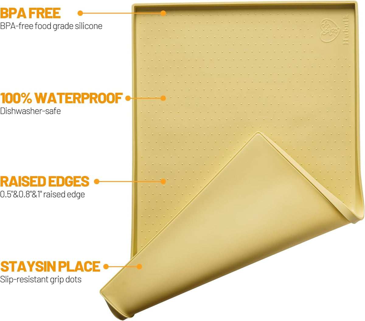 Dog Feeding Mat,100% Waterproof Food Grade Silicone Pet Food and Water Bowl Placemat,Dishwasher, High Raised Edge to Prevent Spills,Nonslip Tray to Stop Messes on Floor (19"X12"X0.5", Yellow)