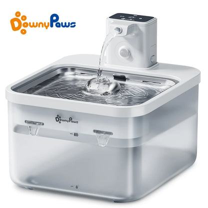 2.5L Automatic Stainless Steel Cat Water Fountain 4000Mah Wireless Pet Drinker Battery & Sensor 2 in 1 Dispenser