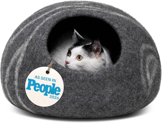 Cat Cave - New Zealand Wool Bed for Indoor Cats (Dark Gray)