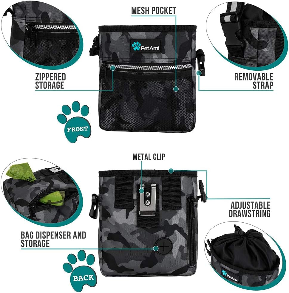 Hands-Free Dog Treat Pouch for Training and Walking in Camo Black