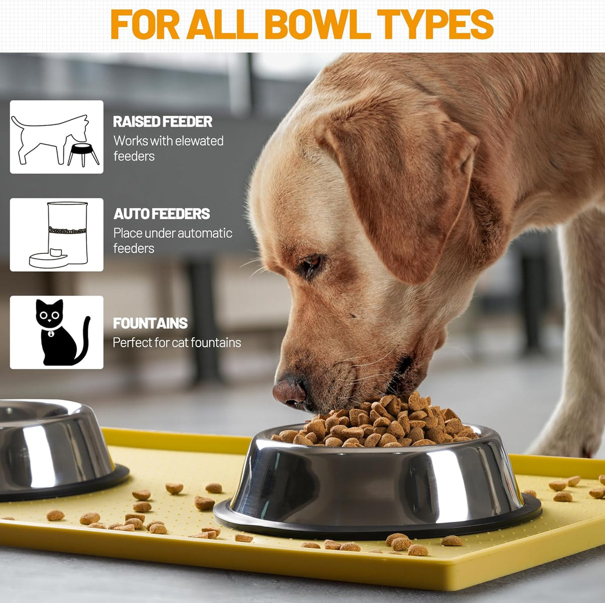 Dog Feeding Mat,100% Waterproof Food Grade Silicone Pet Food and Water Bowl Placemat,Dishwasher, High Raised Edge to Prevent Spills,Nonslip Tray to Stop Messes on Floor (19"X12"X0.5", Yellow)