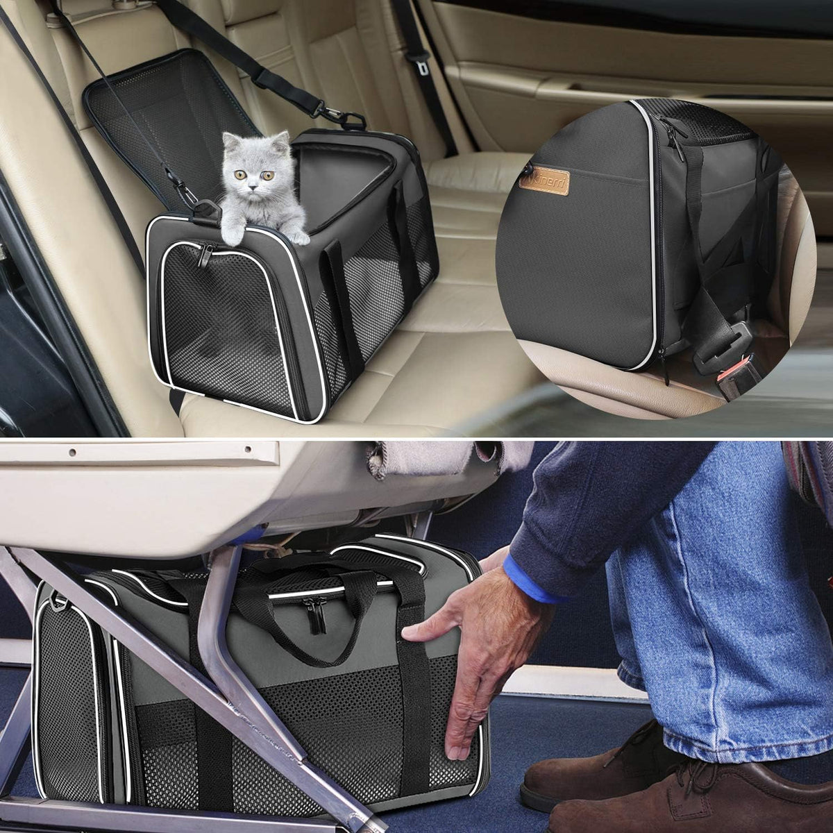 Cat Carrier - Portable Foldable Dog Pet Carrier, Soft-Sided Pet Bag up to 15 Lbs, Airline Approved Travel Puppy Carrier