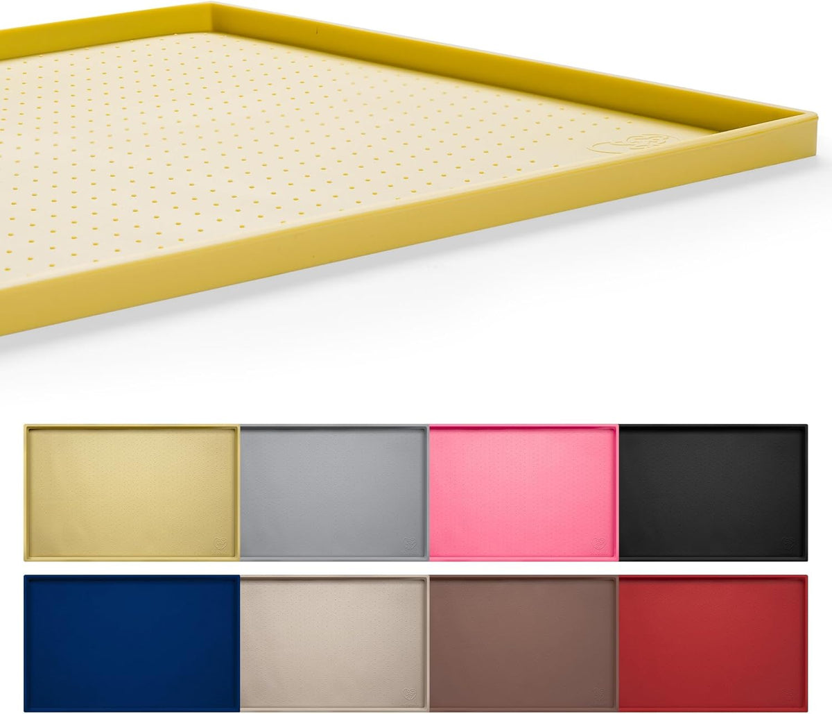 Dog Feeding Mat,100% Waterproof Food Grade Silicone Pet Food and Water Bowl Placemat,Dishwasher, High Raised Edge to Prevent Spills,Nonslip Tray to Stop Messes on Floor (19"X12"X0.5", Yellow)