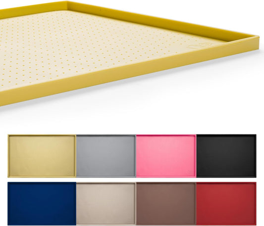 Dog Feeding Mat,100% Waterproof Food Grade Silicone Pet Food and Water Bowl Placemat,Dishwasher, High Raised Edge to Prevent Spills,Nonslip Tray to Stop Messes on Floor (19"X12"X0.5", Yellow)