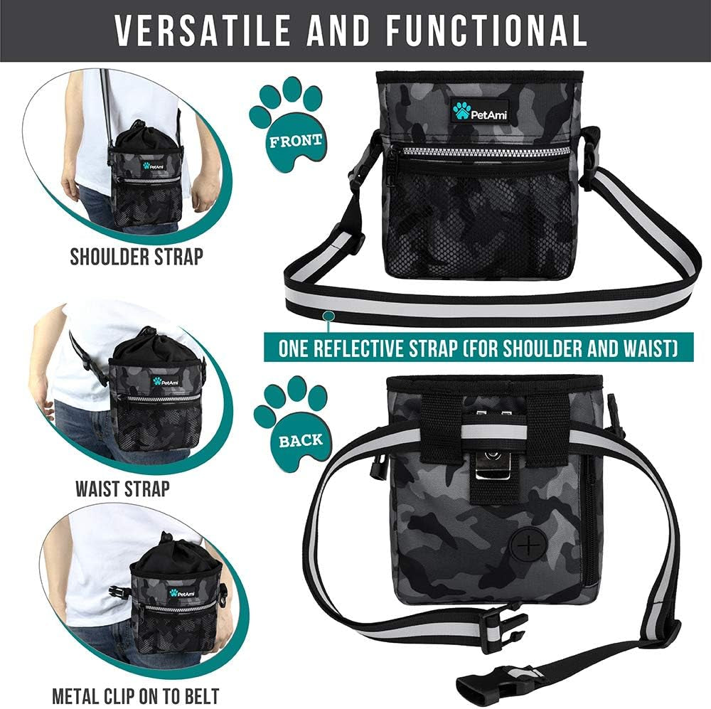 Hands-Free Dog Treat Pouch for Training and Walking in Camo Black