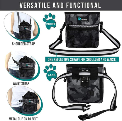Hands-Free Dog Treat Pouch for Training and Walking in Camo Black