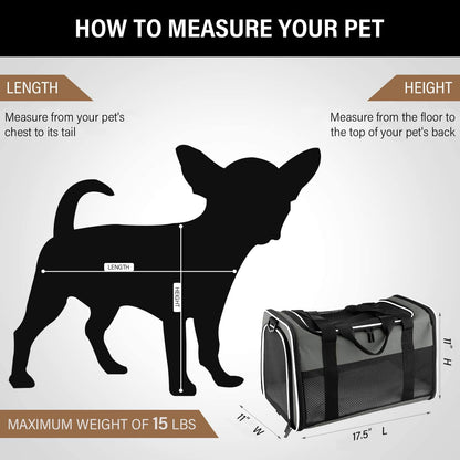 Cat Carrier - Portable Foldable Dog Pet Carrier, Soft-Sided Pet Bag up to 15 Lbs, Airline Approved Travel Puppy Carrier