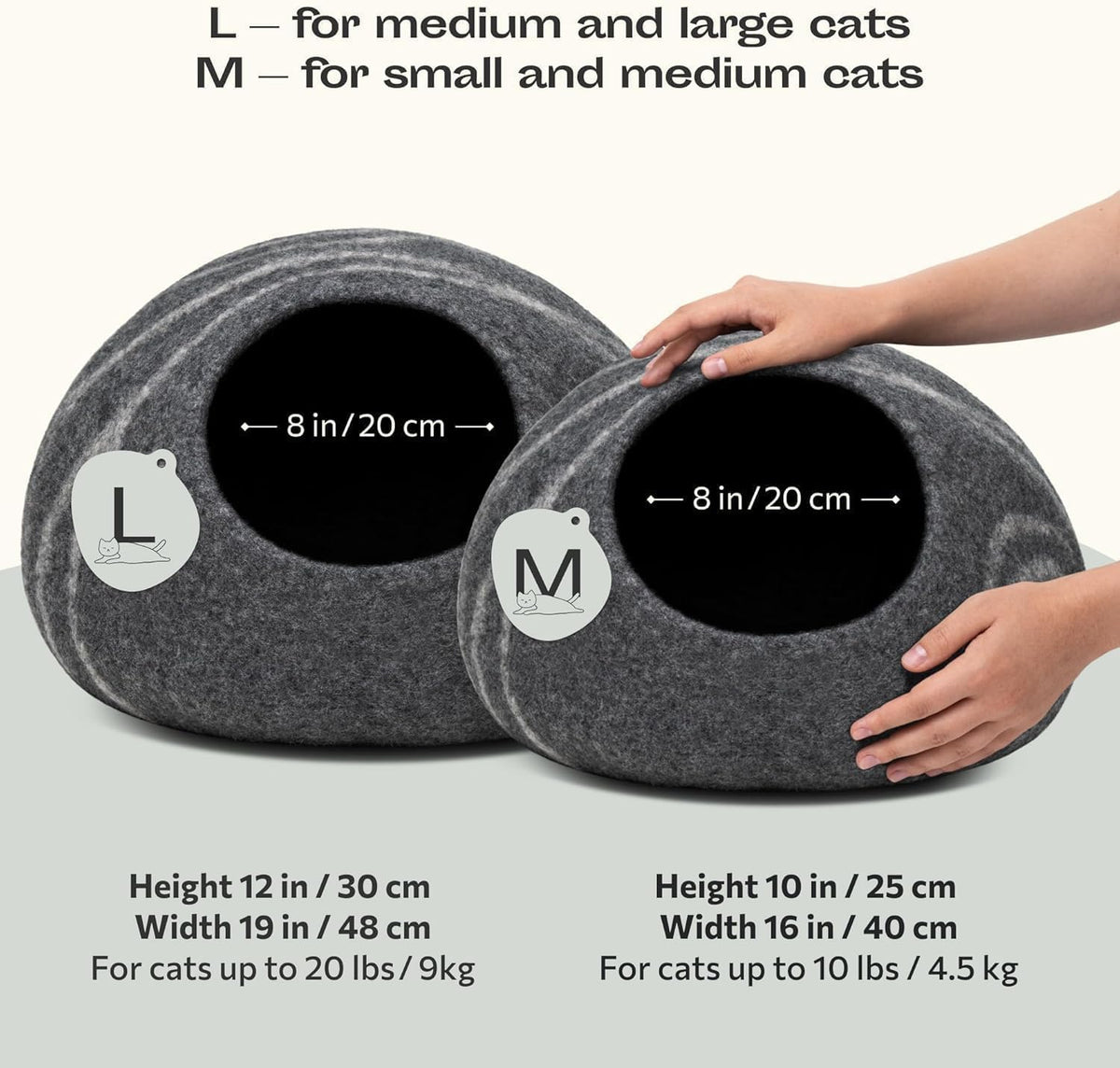 Cat Cave - New Zealand Wool Bed for Indoor Cats (Dark Gray)