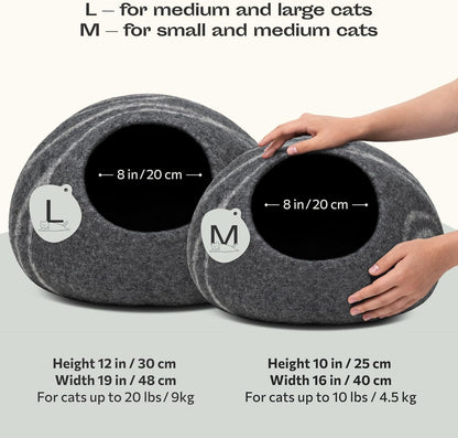Cat Cave - New Zealand Wool Bed for Indoor Cats (Dark Gray)