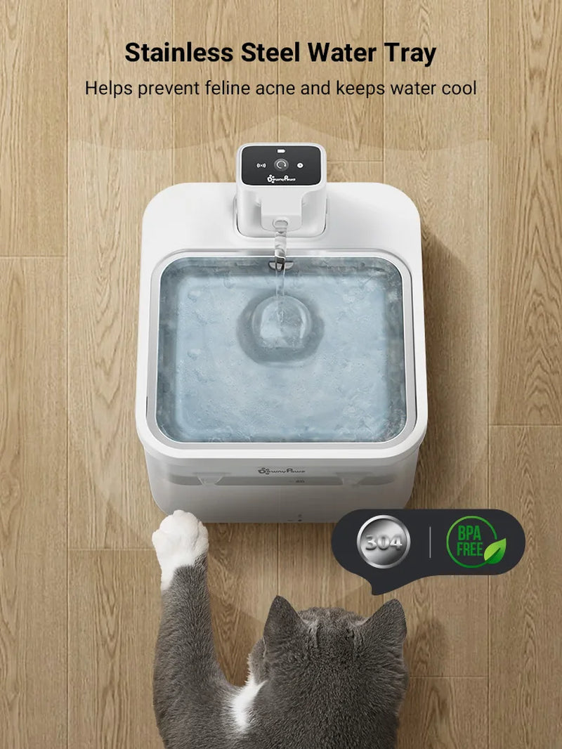 2.5L Automatic Stainless Steel Cat Water Fountain 4000Mah Wireless Pet Drinker Battery & Sensor 2 in 1 Dispenser