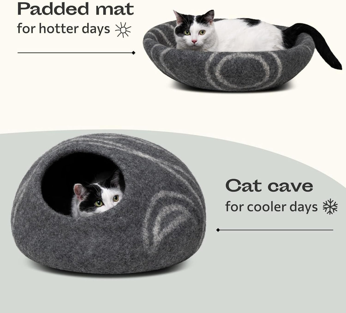 Cat Cave - New Zealand Wool Bed for Indoor Cats (Dark Gray)