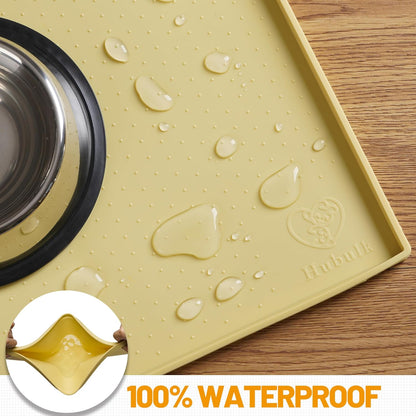 Dog Feeding Mat,100% Waterproof Food Grade Silicone Pet Food and Water Bowl Placemat,Dishwasher, High Raised Edge to Prevent Spills,Nonslip Tray to Stop Messes on Floor (19"X12"X0.5", Yellow)